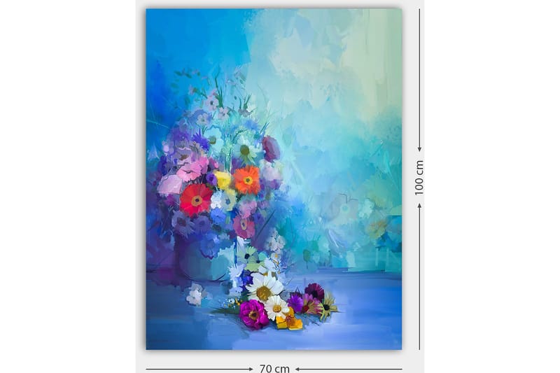 Canvas taulu 70x100 cm - Värikäs kimppu eri sävyisillä kukilla - Sininen / Violetti / Punainen - Sisustustuotteet - Taulu & taide - Canvas-taulu