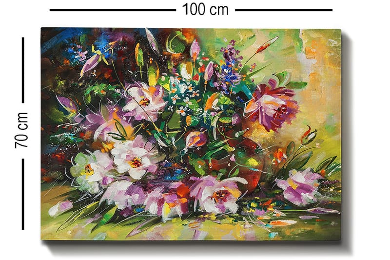 Canvas taulu 70x100 cm - Värikäs kimppu eri sävyisillä kukilla - Violetti / Vihreä / Vaaleanpunainen - Sisustustuotteet - Taulu & taide - Canvas-taulu