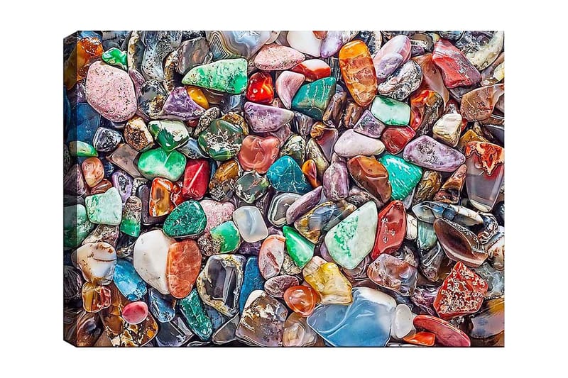 Canvas taulu 70x100 cm - Värikäs kokoelma hiottuja kiviä ja jalokiviä, Vihreä / Punainen / Violetti