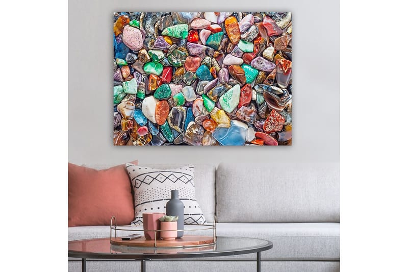 Canvas taulu 70x100 cm - Värikäs kokoelma hiottuja kiviä ja jalokiviä - Vihreä / Punainen / Violetti - Sisustustuotteet - Taulu & taide - Canvas-taulu