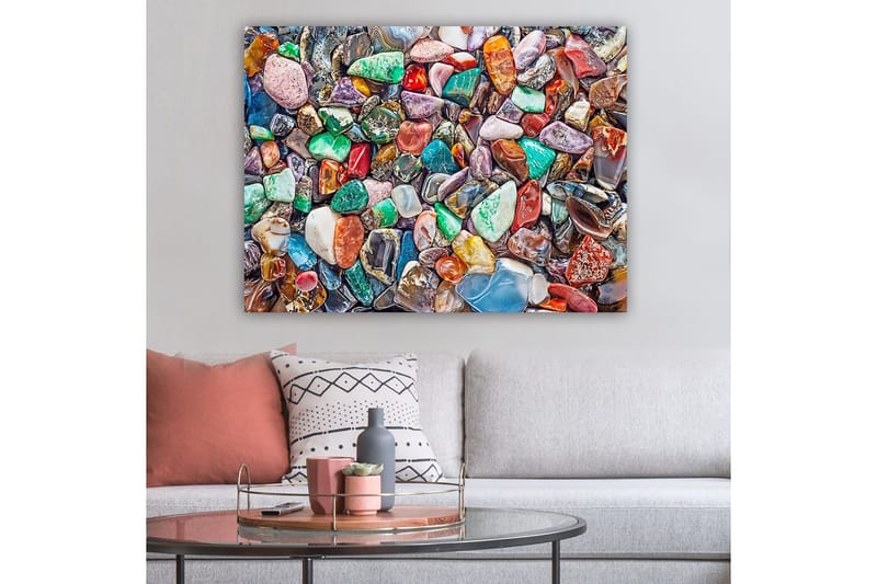 Canvas taulu 70x100 cm - Värikäs kokoelma hiottuja kiviä ja jalokiviä - Vihreä / Punainen / Violetti - Sisustustuotteet - Taulu & taide - Canvas-taulu