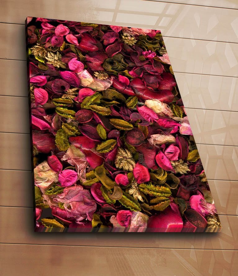 Canvas taulu 70x100 cm - Värikäs kokoelma kuivattuja kukkia ja lehtiä - Vaaleanpunainen / Vihreä / Ruskea - Sisustustuotteet - Taulu & taide - Canvas-taulu