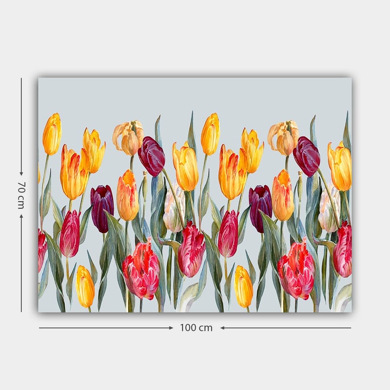 Canvas taulu 70x100 cm - Värikäs kokoelma tulppaaneja eri sävyissä - Keltainen / Punainen / Violetti - Sisustustuotteet - Taulu & taide - Canvas-taulu