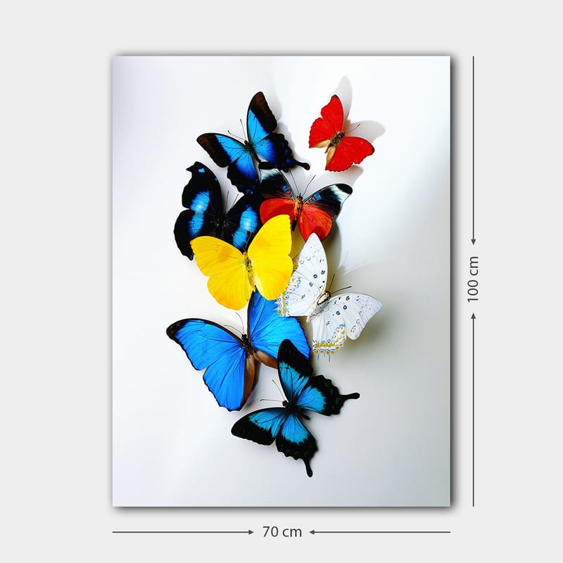 Canvas taulu 70x100 cm - Värikäs kokoelma perhosia eri sävyissä, jotka luovat eloisan ja dynaamisen sommitelman - Sininen / Keltainen / Punainen - Sisustustuotteet - Taulu & taide - Canvas-taulu