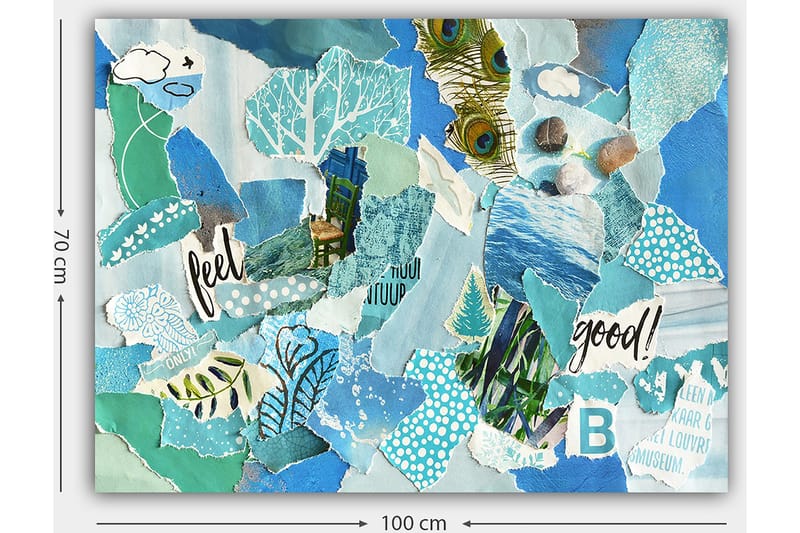 Canvas taulu 70x100 cm - Värikäs kollaasi luonnon elementeillä ja positiivisilla viesteillä - Sininen / Vihreä / Turkoosi - Sisustustuotteet - Taulu & taide - Canvas-taulu