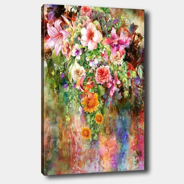 Canvas taulu 70x100 cm - Värikäs kukkakimppu eri lajikkeilla ja sävyillä - Vaaleanpunainen / Vihreä / Oranssi - Sisustustuotteet - Taulu & taide - Canvas-taulu