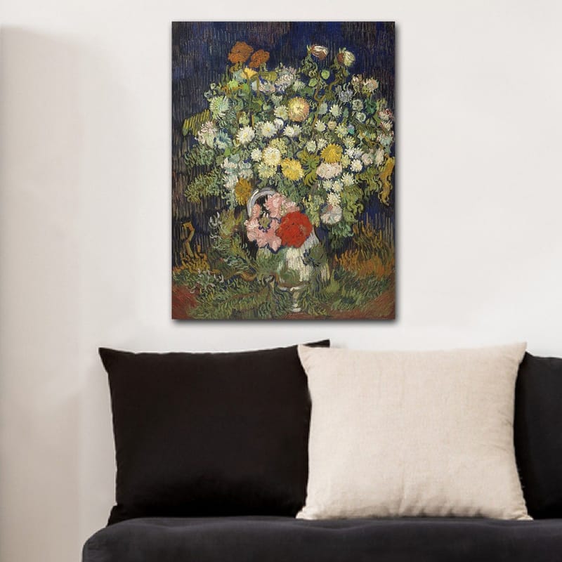Canvas taulu 70x100 cm - Värikäs kukkakimppu maljakossa - Vihreä / Keltainen / Punainen - Sisustustuotteet - Taulu & taide - Canvas-taulu