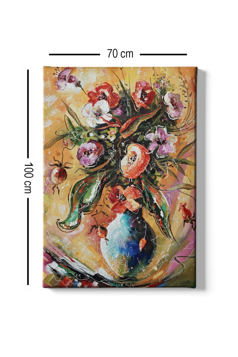 Canvas taulu 70x100 cm - Värikäs kukkakimppu maljakossa - Punainen / Vihreä / Violetti - Sisustustuotteet - Taulu & taide - Canvas-taulu