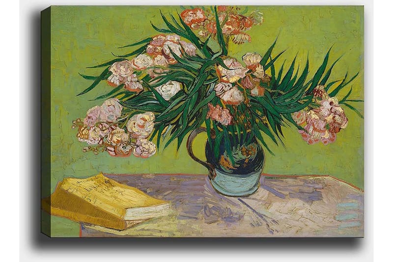 Canvas taulu 70x100 cm - Värikäs kukkakimppu maljakossa pöydällä - Vihreä / Vaaleanpunainen / Keltainen - Sisustustuotteet - Taulu & taide - Canvas-taulu