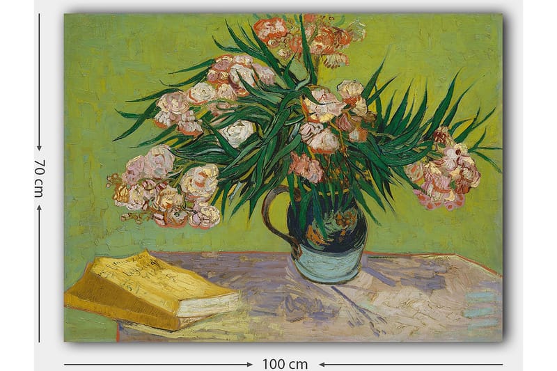 Canvas taulu 70x100 cm - Värikäs kukkakimppu maljakossa pöydällä - Vihreä / Vaaleanpunainen / Keltainen - Sisustustuotteet - Taulu & taide - Canvas-taulu