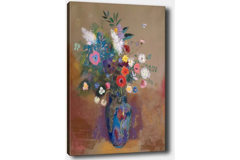 Canvas taulu 70x100 cm - Värikäs kukkakimppu sinisessä maljakossa - Sininen / Vaaleanpunainen / Vihreä - Sisustustuotteet - Taulu & taide - Canvas-taulu