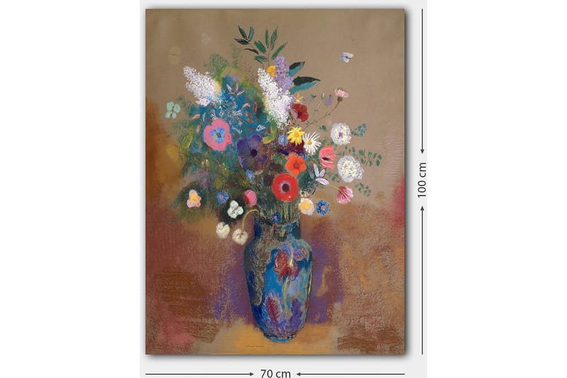 Canvas taulu 70x100 cm - Värikäs kukkakimppu sinisessä maljakossa - Sininen / Vaaleanpunainen / Vihreä - Sisustustuotteet - Taulu & taide - Canvas-taulu