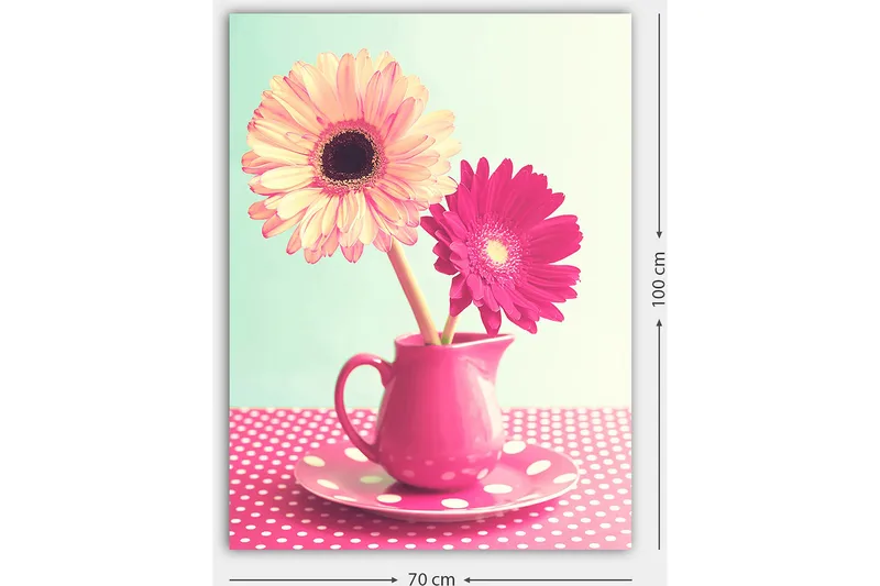 Canvas taulu 70x100 cm - Värikäs kukkakimppu vaaleanpunaisessa kannusta - Vaaleanpunainen / Keltainen / Vihreä - Sisustustuotteet - Taulu & taide - Canvas-taulu