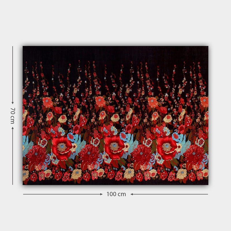 Canvas taulu 70x100 cm - Värikäs kukkakuviosommitelma, jossa punaisia ja sinisiä kukkia luo eloisan tunnelman - Punainen / Sininen / Vihreä - Sisustustuotteet - Taulu & taide - Canvas-taulu