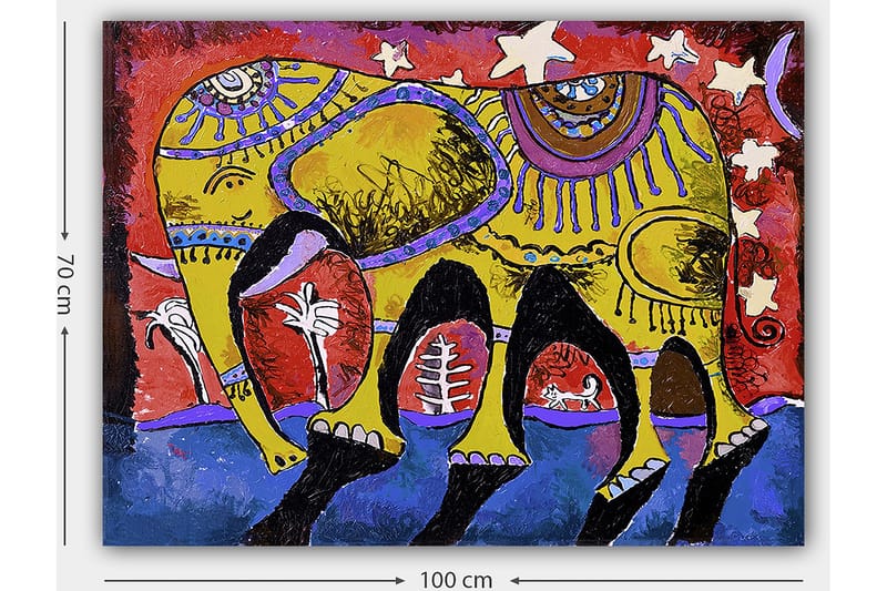 Canvas taulu 70x100 cm - Värikäs norsu koristeellisilla kuvioilla eloisalla taustalla - Keltainen / Punainen / Sininen - Sisustustuotteet - Taulu & taide - Canvas-taulu