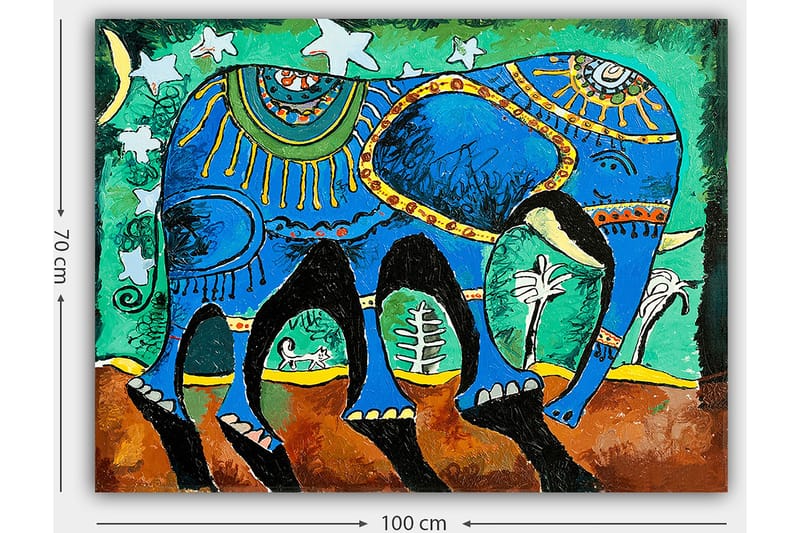 Canvas taulu 70x100 cm - Värikäs norsu koristeellisilla kuvioilla ja symboleilla - Sininen / Vihreä / Ruskea - Sisustustuotteet - Taulu & taide - Canvas-taulu