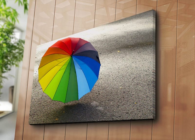 Canvas taulu 70x100 cm - Värikäs sateenvarjo harmaalla pinnalla - Punainen / Vihreä / Sininen - Sisustustuotteet - Taulu & taide - Canvas-taulu