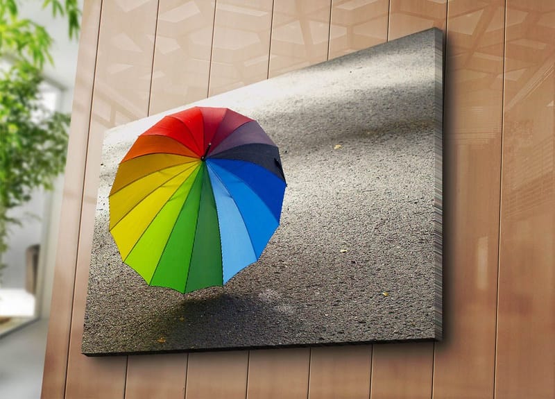 Canvas taulu 70x100 cm - Värikäs sateenvarjo harmaalla pinnalla - Punainen / Vihreä / Sininen - Sisustustuotteet - Taulu & taide - Canvas-taulu