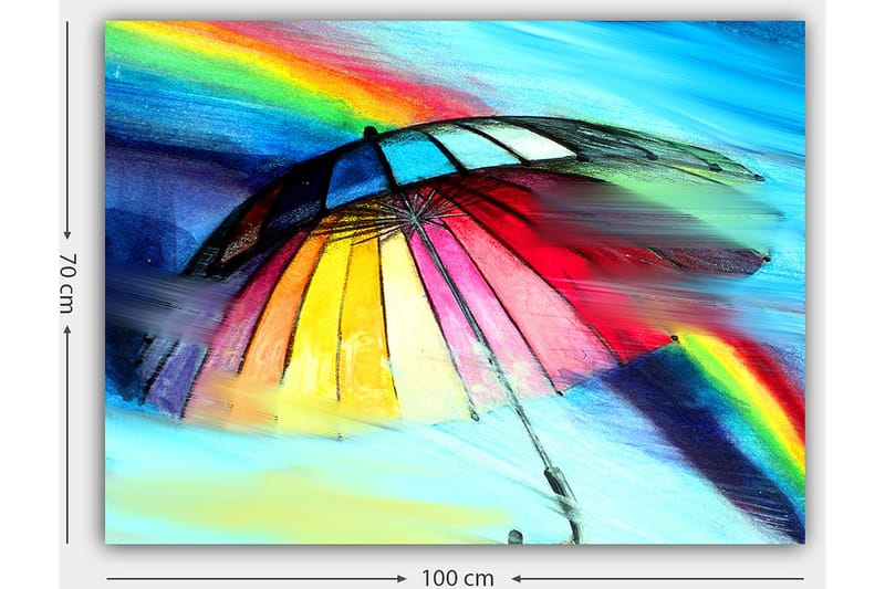 Canvas taulu 70x100 cm - Värikäs sateenvarjo sateenkaarella taustalla - Punainen / Keltainen / Sininen - Sisustustuotteet - Taulu & taide - Canvas-taulu