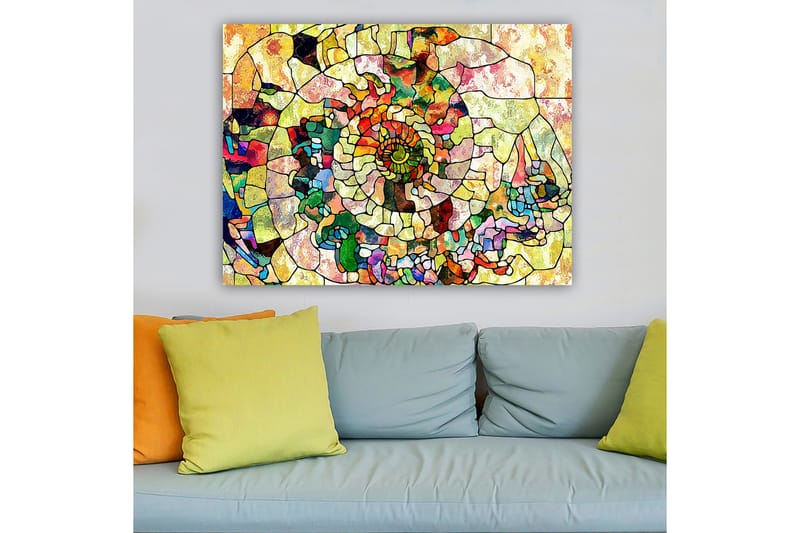 Canvas taulu 70x100 cm - Värikäs simpukka geometrisilla kuvioilla ja spiraalimaisilla yksityiskohdilla - Vihreä / Punainen / Keltainen - Sisustustuotteet - Taulu & taide - Canvas-taulu