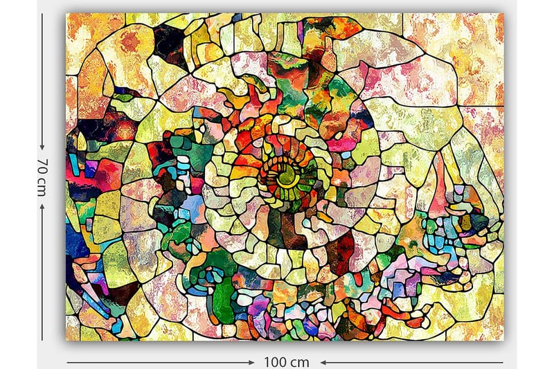 Canvas taulu 70x100 cm - Värikäs simpukka geometrisilla kuvioilla ja spiraalimaisilla yksityiskohdilla - Vihreä / Punainen / Keltainen - Sisustustuotteet - Taulu & taide - Canvas-taulu