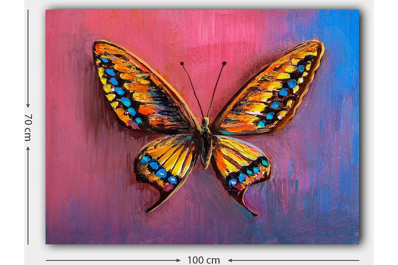 Canvas taulu 70x100 cm - Värikäs perhonen yksityiskohtaisilla siivillä oranssin ja sinisen sävyissä - Oranssi / Sininen / Violetti - Sisustustuotteet - Taulu & taide - Canvas-taulu