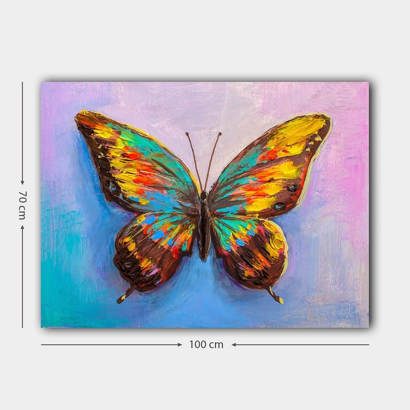 Canvas taulu 70x100 cm - Värikäs perhonen yksityiskohtaisilla siivillä - Turkoosi / Keltainen / Punainen - Sisustustuotteet - Taulu & taide - Canvas-taulu