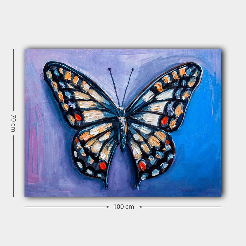 Canvas taulu 70x100 cm - Värikäs perhonen yksityiskohtaisilla siivenkuvioilla - Sininen / Oranssi / Musta - Sisustustuotteet - Taulu & taide - Canvas-taulu