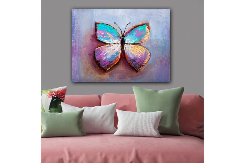 Canvas taulu 70x100 cm - Värikäs perhonen kauniilla kuvioilla - Turkoosi / Violetti / Oranssi - Sisustustuotteet - Taulu & taide - Canvas-taulu