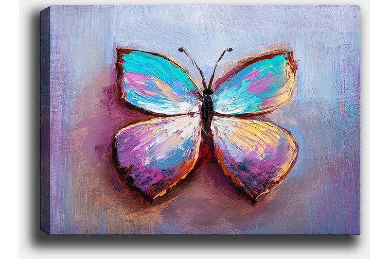 Canvas taulu 70x100 cm - Värikäs perhonen kauniilla kuvioilla - Turkoosi / Violetti / Oranssi - Sisustustuotteet - Taulu & taide - Canvas-taulu