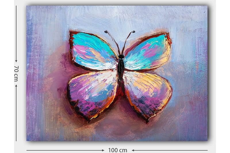 Canvas taulu 70x100 cm - Värikäs perhonen kauniilla kuvioilla - Turkoosi / Violetti / Oranssi - Sisustustuotteet - Taulu & taide - Canvas-taulu