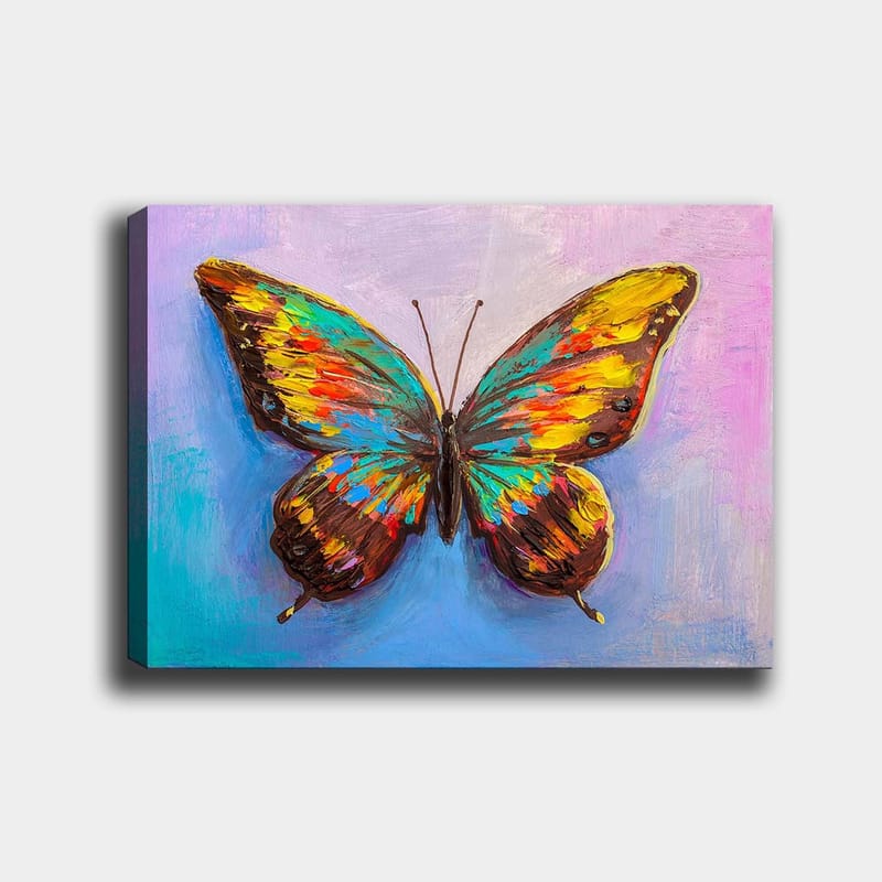 Canvas taulu 70x100 cm - Värikäs perhonen yksityiskohtaisilla siivillä - Turkoosi / Keltainen / Punainen - Sisustustuotteet - Taulu & taide - Canvas-taulu