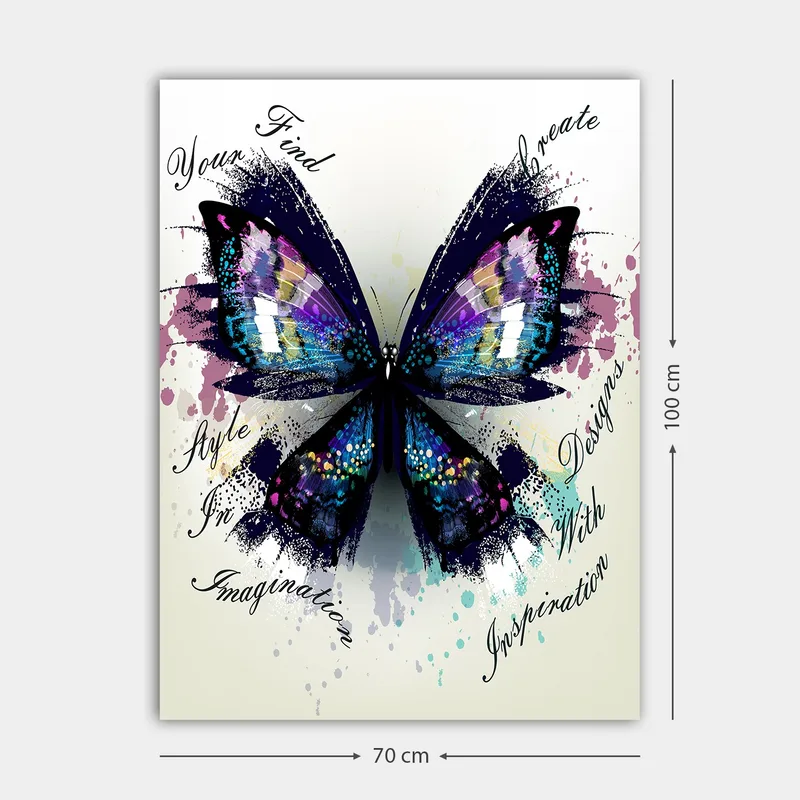 Canvas taulu 70x100 cm - Värikäs perhonen yksityiskohtaisilla siivillä symboloi luovuutta ja inspiraatiota - Violetti / Sininen / Musta - Sisustustuotteet - Taulu & taide - Canvas-taulu