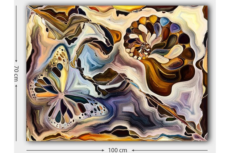 Canvas taulu 70x100 cm - Värikäs perhonen ja simpukka kelluvat abstraktissa sommitelmassa - Kulta / Sininen / Ruskea - Sisustustuotteet - Taulu & taide - Canvas-taulu