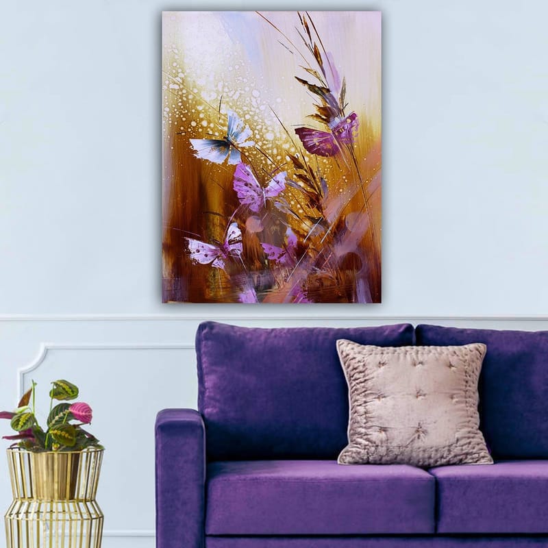 Canvas taulu 70x100 cm - Värikäs perhoskokoelma luonnollisessa ympäristössä - Violetti / Sininen / Kullanruskea - Sisustustuotteet - Taulu & taide - Canvas-taulu