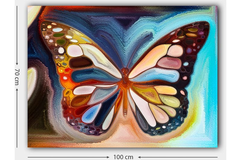 Canvas taulu 70x100 cm - Värikäs perhonen yksityiskohtaisilla siivillä eri sävyissä - Oranssi / Sininen / Valkoinen - Sisustustuotteet - Taulu & taide - Canvas-taulu