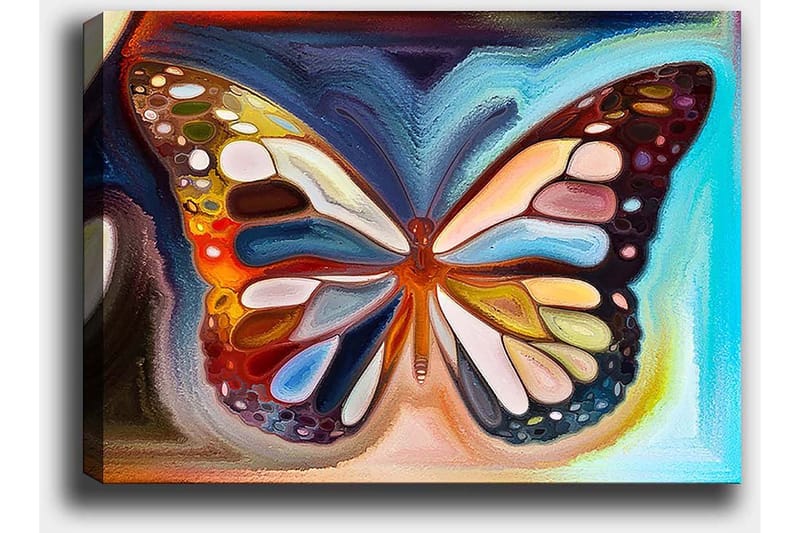 Canvas taulu 70x100 cm - Värikäs perhonen yksityiskohtaisilla siivillä eri sävyissä - Oranssi / Sininen / Valkoinen - Sisustustuotteet - Taulu & taide - Canvas-taulu