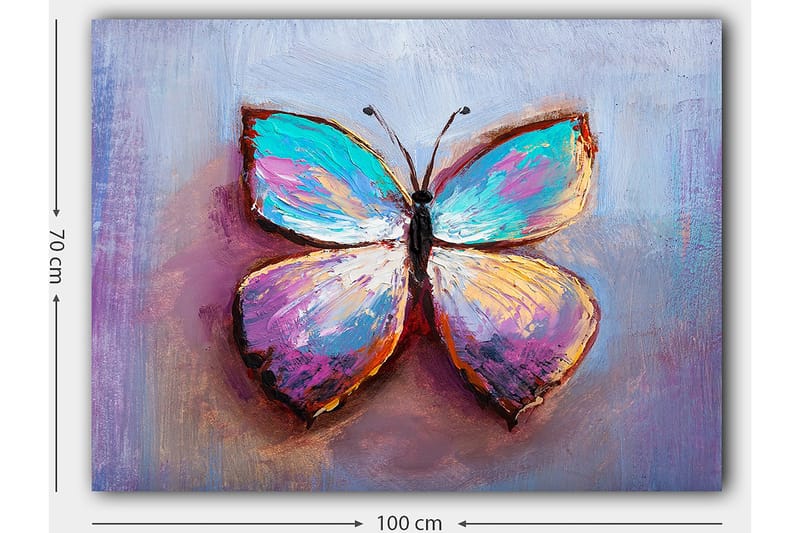 Canvas taulu 70x100 cm - Värikäs perhonen kauniilla kuvioilla - Turkoosi / Violetti / Oranssi - Sisustustuotteet - Taulu & taide - Canvas-taulu