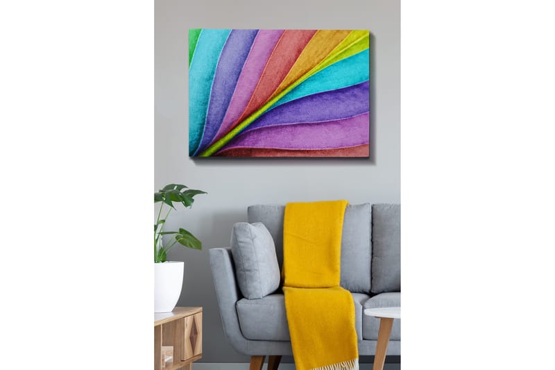 Canvas taulu 70x100 cm - Värikkäät, aaltoilevat lehdet eri sävyissä luovat dynaamisen ja eloisan sommitelman, Turkoosi / Violetti / Vihreä