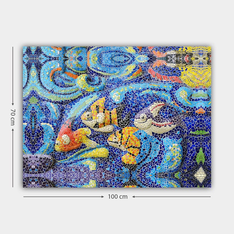 Canvas taulu 70x100 cm - Värikkäät kalat uivat vilkkaassa vedenalaisessa ympäristössä - Sininen / Oranssi / Keltainen - Sisustustuotteet - Taulu & taide - Canvas-taulu