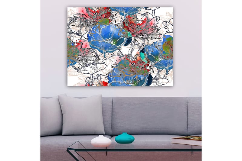 Canvas taulu 70x100 cm - Värikkäät kukat eloisassa sommitelmassa - Sininen / Punainen / Vihreä - Sisustustuotteet - Taulu & taide - Canvas-taulu