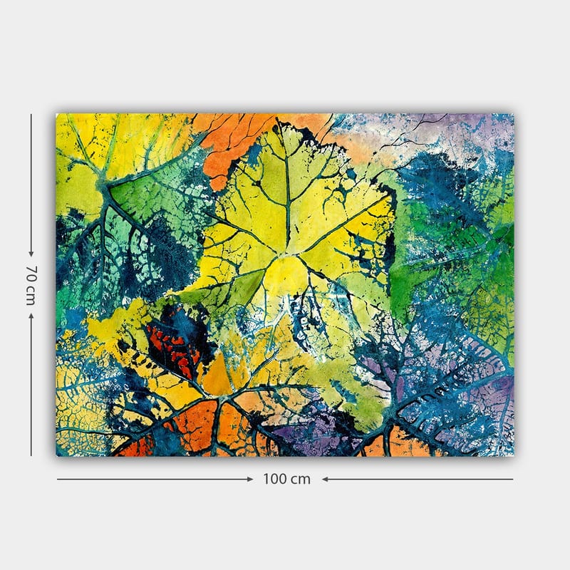 Canvas taulu 70x100 cm - Värikkäät lehdet eri sävyissä, jotka luovat eloisan ja abstraktin sommitelman - Keltainen / Vihreä / Oranssi - Sisustustuotteet - Taulu & taide - Canvas-taulu