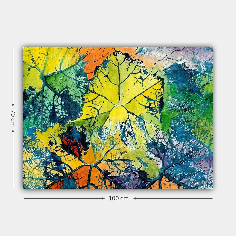 Canvas taulu 70x100 cm - Värikkäät lehdet eri sävyissä, jotka luovat eloisan ja abstraktin sommitelman - Keltainen / Vihreä / Oranssi - Sisustustuotteet - Taulu & taide - Canvas-taulu