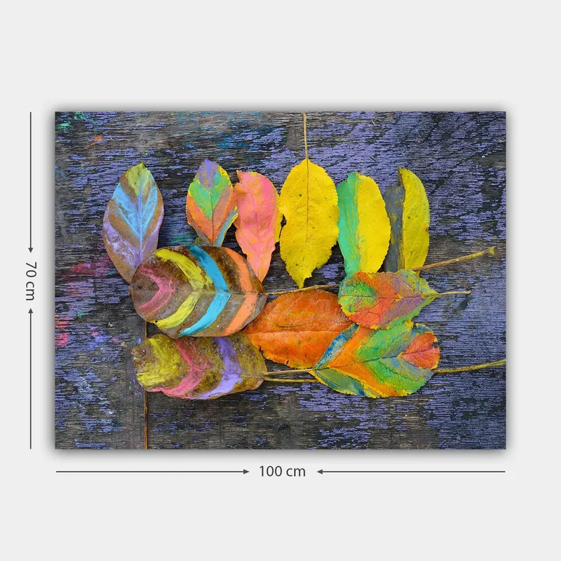 Canvas taulu 70x100 cm - Värikkäät lehdet tummalla pohjalla - Keltainen / Oranssi / Vihreä - Sisustustuotteet - Taulu & taide - Canvas-taulu