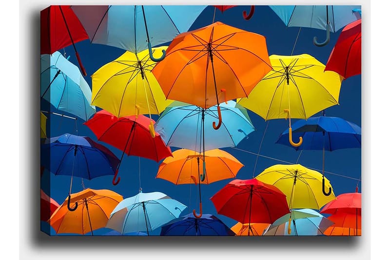 Canvas taulu 70x100 cm - Värikkäät sateenvarjot leijuvat ilmassa - Punainen / Sininen / Keltainen - Sisustustuotteet - Taulu & taide - Canvas-taulu