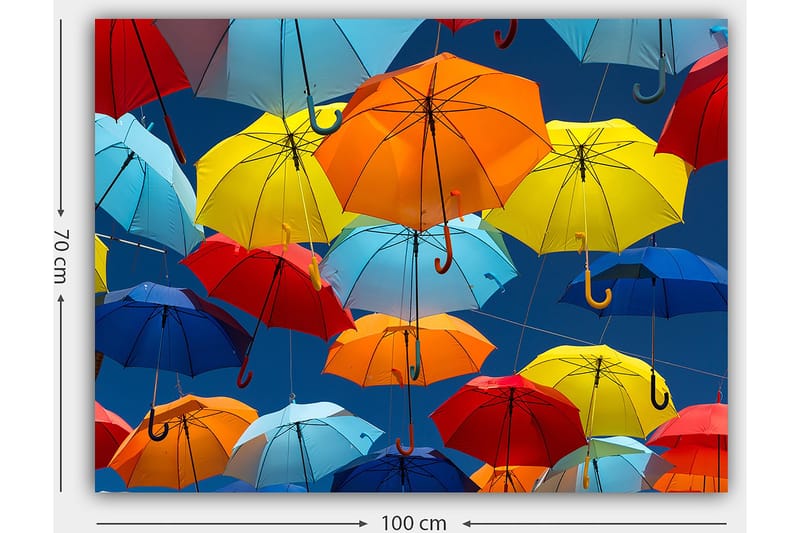 Canvas taulu 70x100 cm - Värikkäät sateenvarjot leijuvat ilmassa - Punainen / Sininen / Keltainen - Sisustustuotteet - Taulu & taide - Canvas-taulu