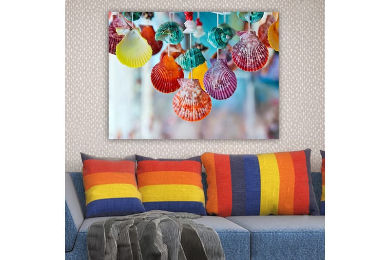Canvas taulu 70x100 cm - Värikkäät simpukat koristeellisessa setissä - Punainen / Vihreä / Oranssi - Sisustustuotteet - Taulu & taide - Canvas-taulu