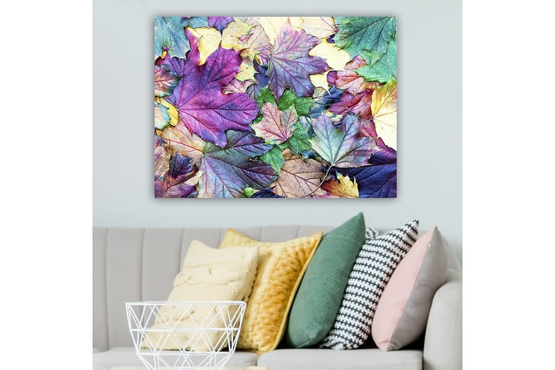 Canvas taulu 70x100 cm - Värikkäät syksyn lehdet harmonisessa sommitelmassa - Violetti / Vihreä / Keltainen - Sisustustuotteet - Taulu & taide - Canvas-taulu