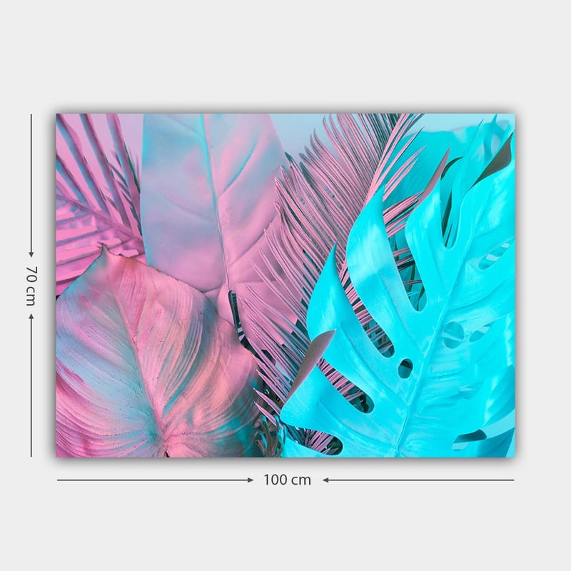 Canvas taulu 70x100 cm - Värikkäät trooppiset lehdet pastellisävyissä - Vaaleansininen / Vaaleanpunainen - Sisustustuotteet - Taulu & taide - Canvas-taulu