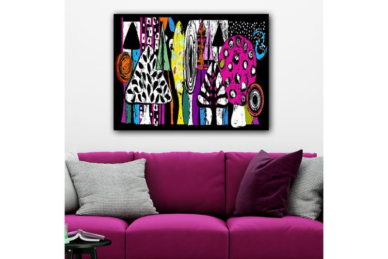 Canvas taulu 70x100 cm - Värikkäitä sieniä ja abstrakteja muotoja leikkisässä sommitelmassa - Vaaleanpunainen / Musta / Vihreä - Sisustustuotteet - Taulu & taide - Canvas-taulu